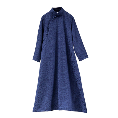 禅茶打坐大A型提花棉麻复古长袍