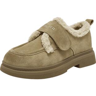 百思图2025冬季新款真皮毛毛鞋雪地靴棉鞋粗跟女休闲鞋BV511DM5