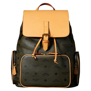 HANMIIS头层牛皮新款大容量双肩包旅行袋全真皮男士背书包军绿色