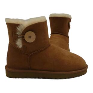 羊皮毛一体纽扣款低筒雪地靴女款  低帮平底保暖靴防水真皮纯羊毛