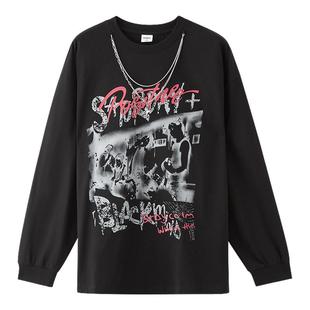 三福2025秋冬男士摇滚涂鸦印花长T恤 可拆项链宽松上衣510822