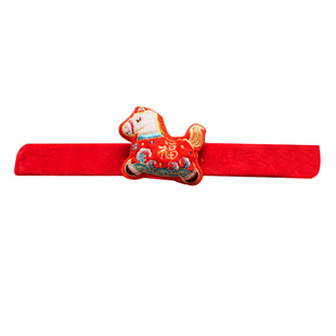 新年毛绒拍拍圈儿童手环马年卡通吉祥物公仔节日装扮礼物小饰品