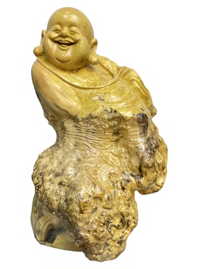 天然根艺根雕木雕黄杨木树瘤笑口常开弥勒装饰观赏家居办公摆件
