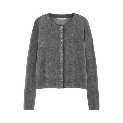 毛边轻薄圆领毛织开衫