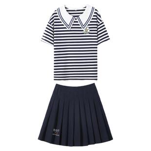 百褶裙套装JK服初中生少女日系宽松海军领夏装学院风短袖两件套