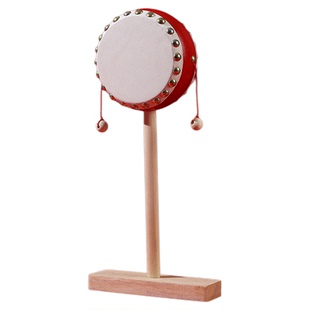 拨浪鼓老式手工货郎鼓大号传统古风实木收藏吆喝儿童可啃咬羊皮鼓