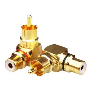 镀金RCA莲花转换头视频公对母直角90度插头莲花音频线公转母L弯头