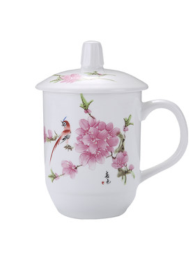陶瓷茶杯带盖办公会议杯子