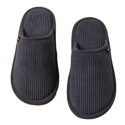 防滑条纹居家灯芯绒棉拖鞋