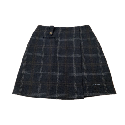 毛呢格子加厚胖mm遮肚学生一步裙