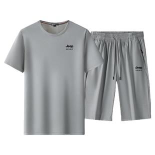 吉普冰丝运动套装男士夏季薄款宽松大码跑步短袖短裤休闲运动服男
