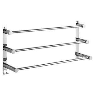 浴室挂毛巾架免打孔304不锈钢卫生间毛巾杆厕所加厚双三杆墙壁挂