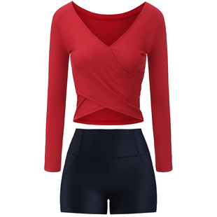 slenddy高级感绝美瑜伽服健身套装女长袖上衣S3002+三分短裤S7001