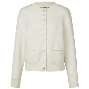 【美丽诺羊毛】IIIVIVINIKO春季新款落肩缩绒复古圆领针织开衫女