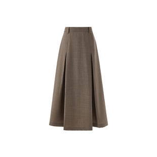 MELINDA LI【诗性老钱】优雅职场纸片褶ROW风羊毛精纺开衩半裙