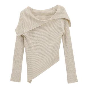 记忆的起点翻领毛衣2025冬季新款设计感显瘦长袖针织衫69AD58278