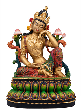 康盛黄铜供奉摆件中式思维观音像