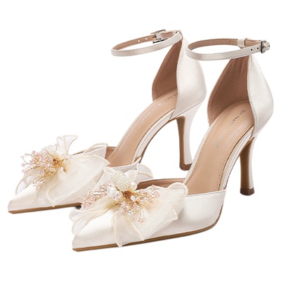 法式仙女风包头珍珠蝴蝶结高跟鞋