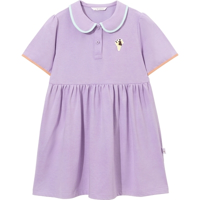 播broadcute童装春夏新款女童套头门襟可爱娃娃领连衣裙KGQ2L475