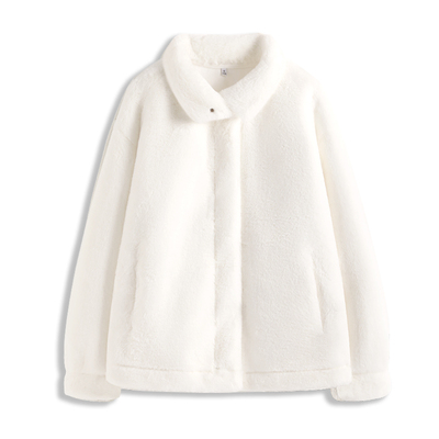 KHV真维斯秋冬季白色仿兔毛短款冬装环保皮草羊羔绒毛绒厚外套女