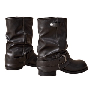 星期六裤管短靴女2025新款秋季复古马丁靴增高显瘦堆堆西部骑士靴