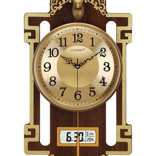 康巴丝实木挂钟日历摇摆钟大气时尚家用挂表静音轻奢北欧石英钟表