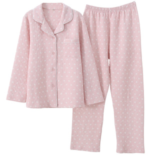 秋冬里外全棉薄夹棉空气层睡衣男女式青年情侣长袖长裤开衫家居服