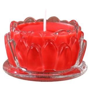 小莲花酥油灯佛前供佛灯纯植物酥油玻璃莲花灯座家用无烟红蜡烛