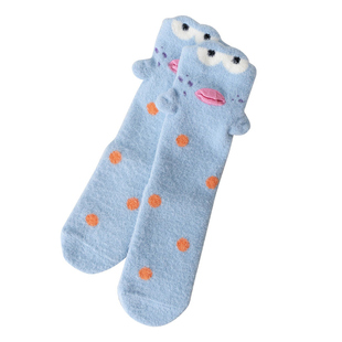 澳绒袜子女冬季中筒袜比奇堡丑鱼搞怪加厚保暖无骨居家地板睡眠袜