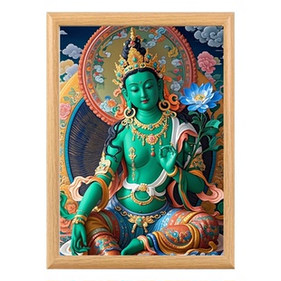 绿度母像护法相框摆台保护众生佛堂供奉保佑平安玄关书房装饰摆件
