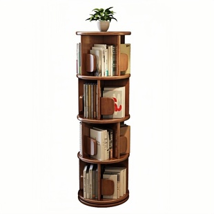 全实木360度旋转书架家用客厅转角书架小户型简易儿童落地置物架