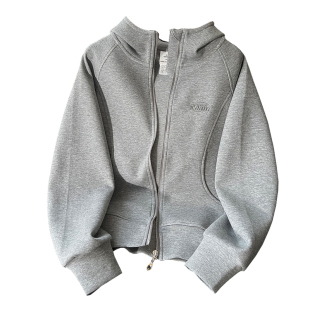 早秋外套女2025新款春秋季短款宽松立领薄款休闲开衫上衣连帽卫衣