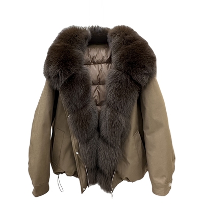 狐狸大毛领白鹅绒羽绒服女短款