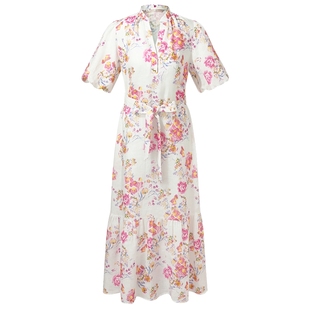 直降3折|歌莉娅全亚麻连衣裙女夏季优雅度假风印花裙子