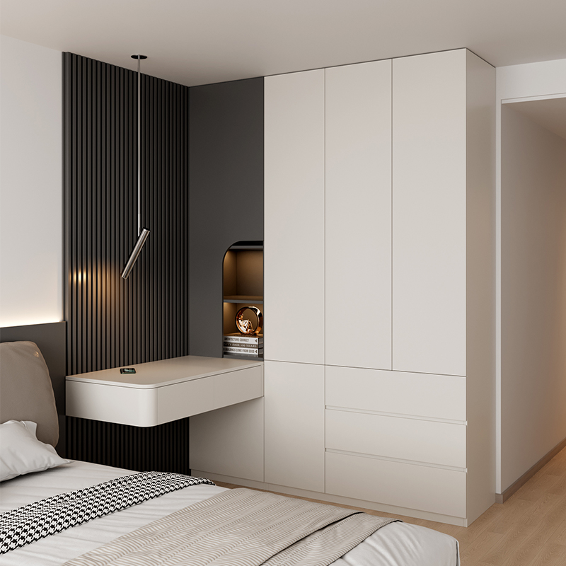 现代简约衣柜收纳家用卧室梳妆台自带转角床头柜一体组合靠墙定制