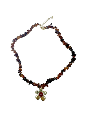 atmshop韩系复古花朵不规则碎石珠串锁骨链ins金色小鱼吊坠长项链