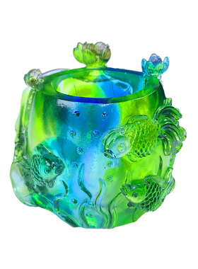 琉璃连年有余鱼笔筒摆件工艺品书房店铺办公室桌面摆高档实用礼品