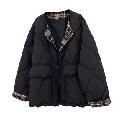 宛宛家拼接格子羽绒服百搭时尚