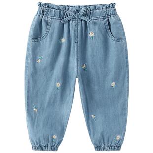 【软牛仔】女童春夏薄款裤子小女孩春秋透气儿童防蚊裤宝宝休闲裤