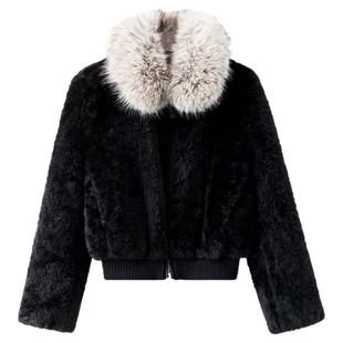 夕蒙2025新款冬季韩系巨好看小个子毛绒独特短款毛领黑色毛呢外套