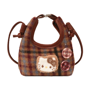 格子猫咪秋冬可爱儿童包包2026新款小女孩手提包女童单肩斜挎包