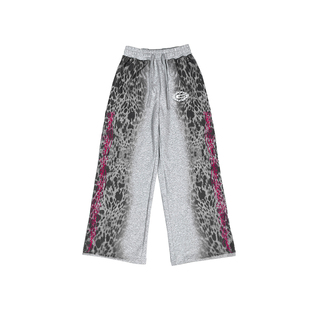 美式高街运动长裤女秋冬豹纹印花刺绣显瘦宽松阔腿亚文化直筒裤子