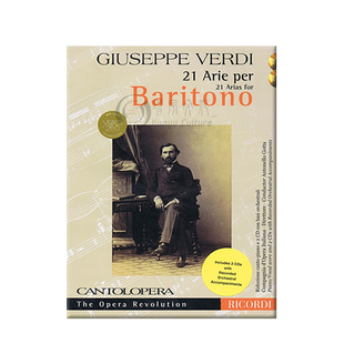 威尔第 咏叹调 21首男中音 含2张CD 里科尔迪原版乐谱书 Giuseppe Verdi 21 Arias for Baritone HL50499559