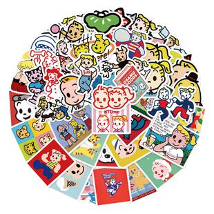 60张日系潮牌原田治贴纸卡通可爱动漫昭和装饰行李箱手机防水贴画