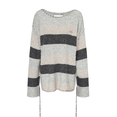 羊驼毛混纺拼色饰边套头针织衫