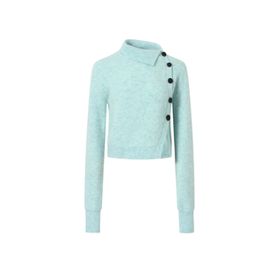 JAC FLEURANT秋冬新品不对称斜门襟纽扣毛衣湖水蓝浅棕色