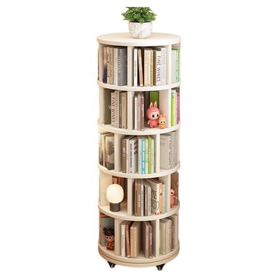 实木旋转书架置物架落地一体靠墙360度书柜可移动转角儿童窄柜子
