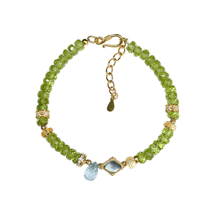 方糖家 原创天然橄榄石海蓝宝托帕石水滴宝石手串高级感手链女款