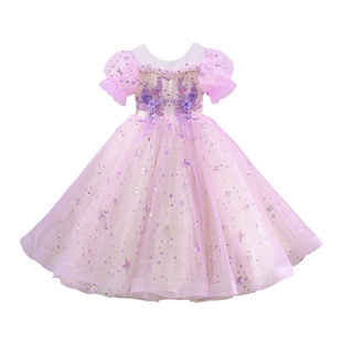 高端女童连衣裙夏季新款洋气女孩公主裙儿童生日主持人演出礼服裙