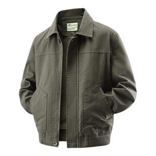 吉普纯棉夹克男士秋季2025新款宽松中年爸爸男装水洗翻领休闲外套